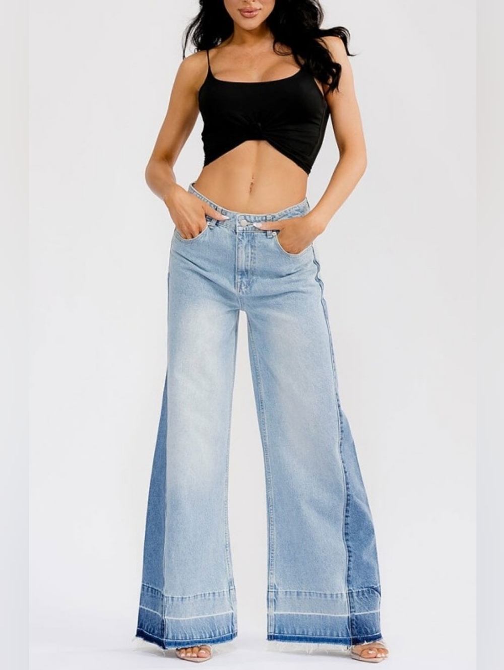 Wide Leg Two-Tone Light Blue Jeans Early Access